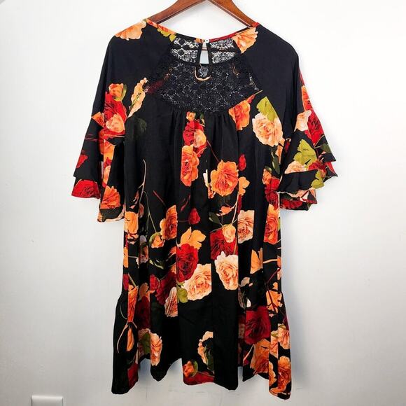 Umgee Off Shoulder Bell Sleeve Floral Mini Dress Size Small Hippie Peasant Gypsy - Picture 6 of 7